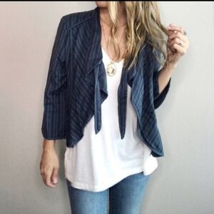 Cabi Blue Striped Peplum Jacket XS